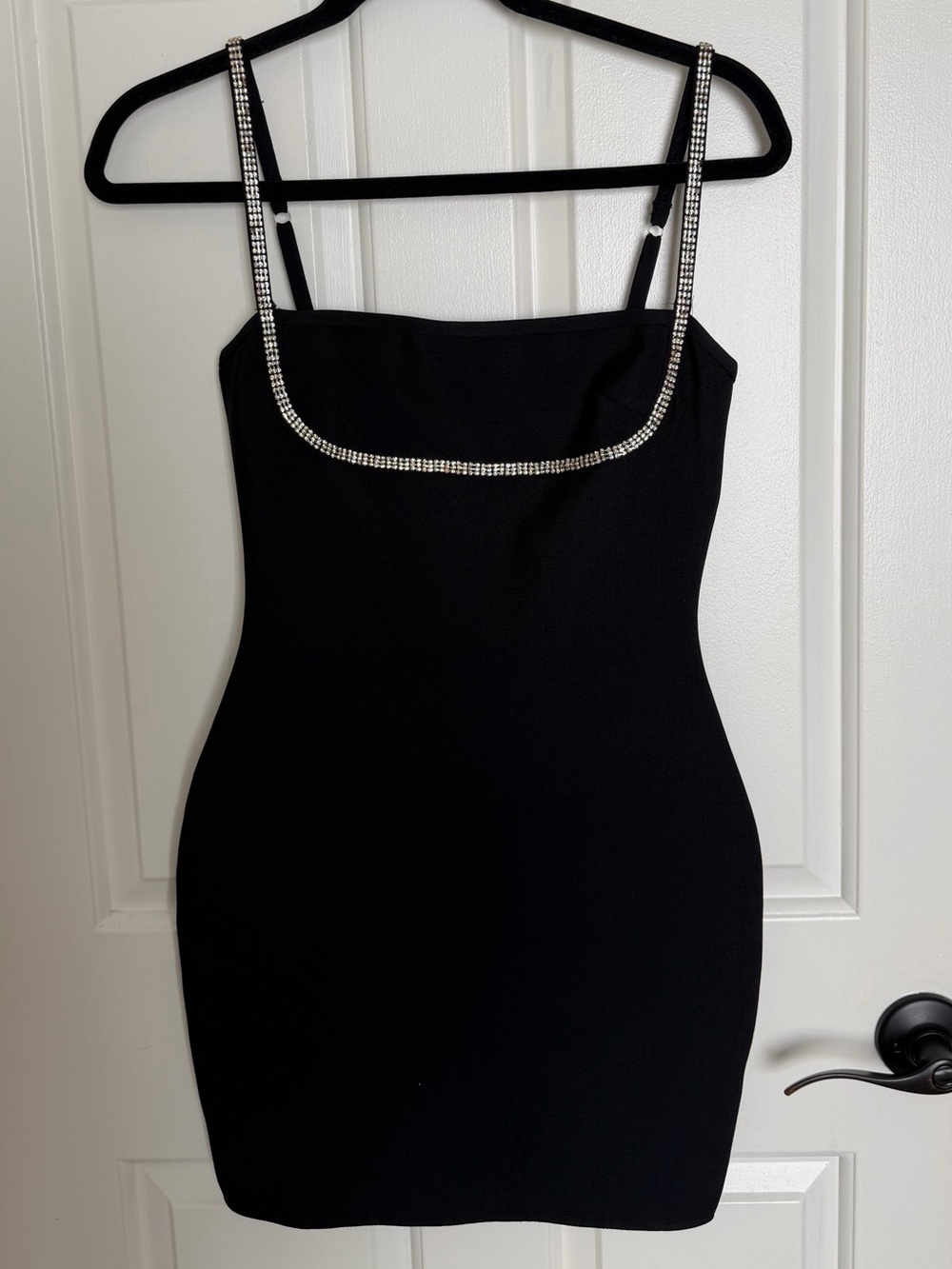 REVOLVE Black Mini Dress with Rhinestone Straps - worn only once